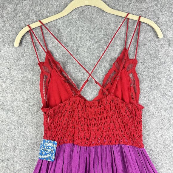 Free People Adella Lace Slip Dress Womens XS Lipstick Combo Purple Red Boho NEW - Picture 5 of 13